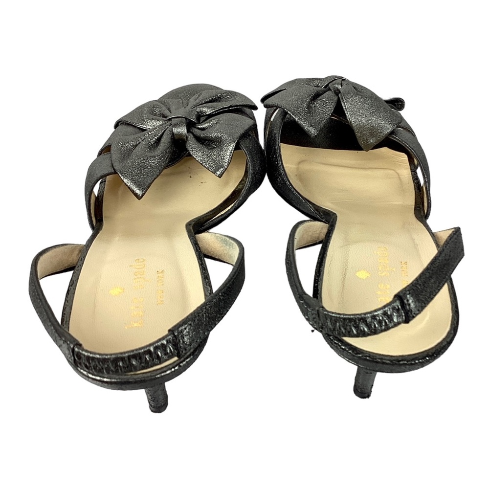 Kate Spade Marlena Pewter Leather Bow Slingback Heels - Picture 6 of 8